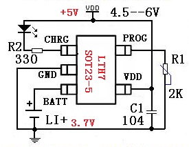 锂电池充电保护ic:充电指示,电流调节实用电路制作 lth7